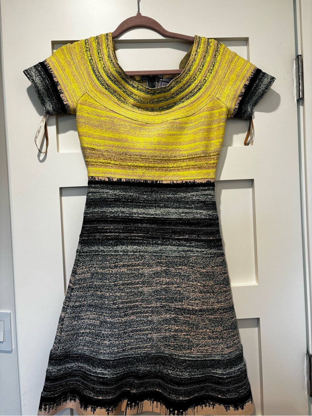 Yellow and Black Striped Knit Fit-&-Flare Dress